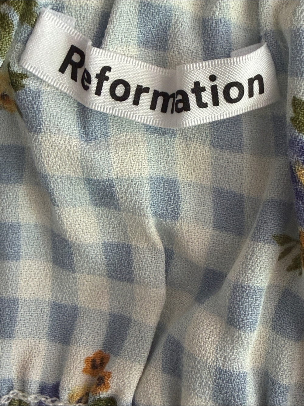Reformation Liya Top Light Blue Gingham Smocked Floral Tank Small - Picture 9 of 10
